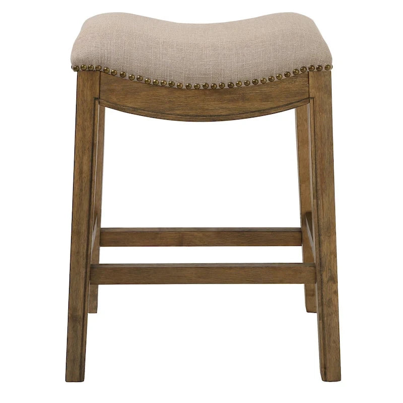 26 Gray and Brown Fabric and Solid Wood Backless Counter Height Bar Chair