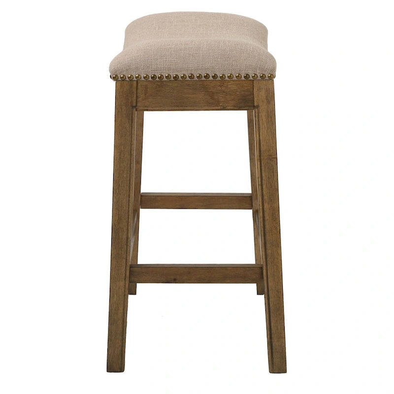 26 Gray and Brown Fabric and Solid Wood Backless Counter Height Bar Chair