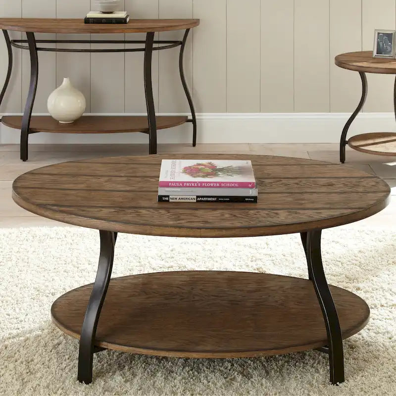 Steve Silver Buffalo Oval Wood and Metal Coffee Table
