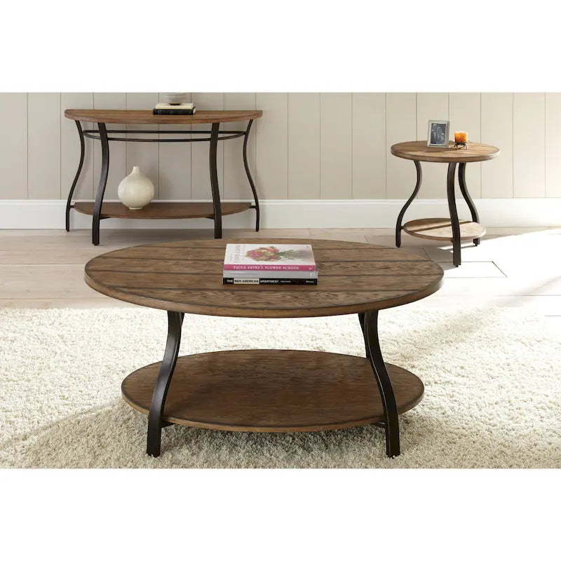 Ovale salontafel van hout en metaal