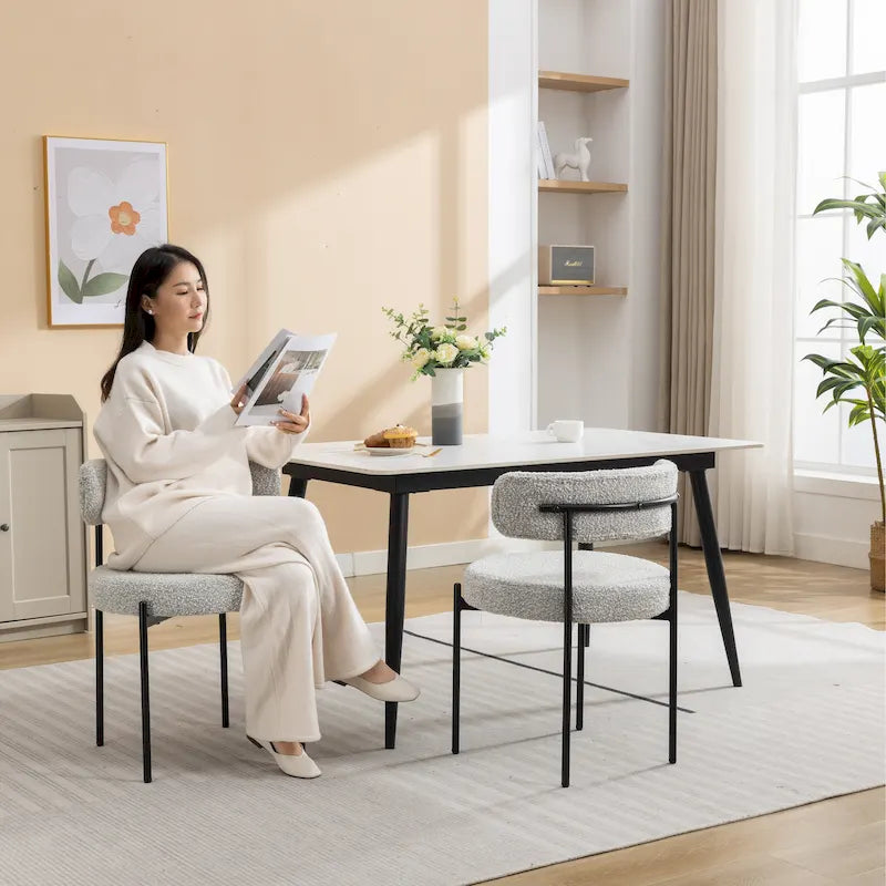 Chaises de salle à manger rondes modernes en bouclé, ensemble de 2