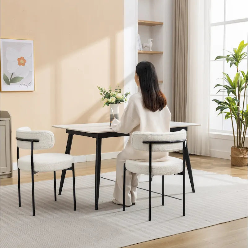 Modern Round Boucle Dining Chairs, Set of 2