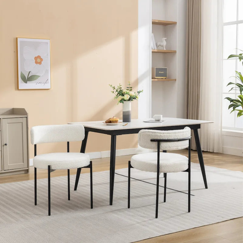 Chaises de salle à manger rondes modernes en bouclé, ensemble de 2