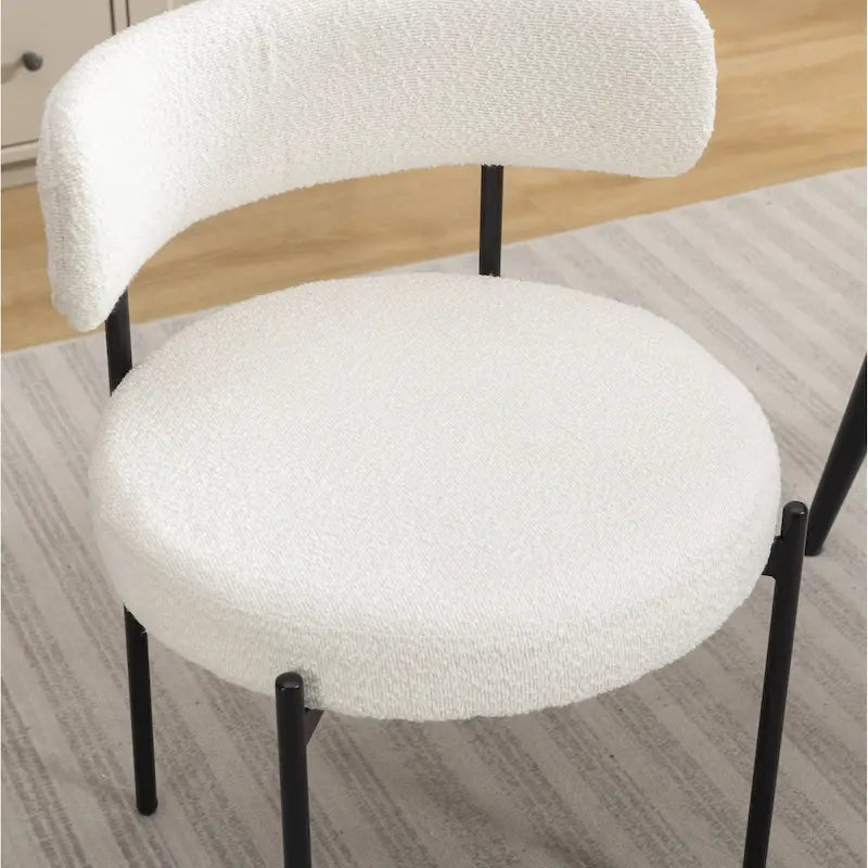 Modern Round Boucle Dining Chairs, Set of 2