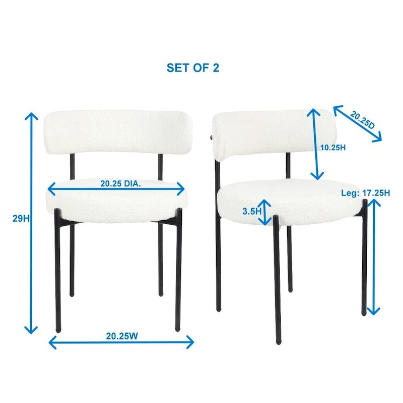 Modern Round Boucle Dining Chairs, Set of 2