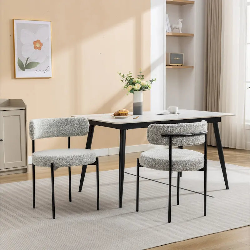 Modern Round Boucle Dining Chairs, Set of 2