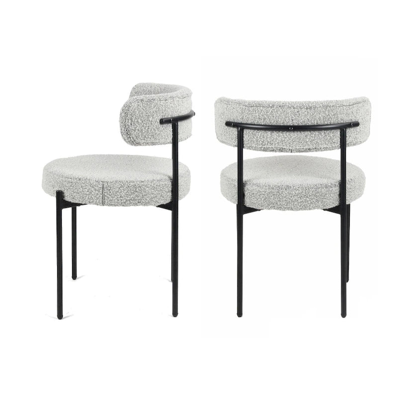 Modern Round Boucle Dining Chairs, Set of 2