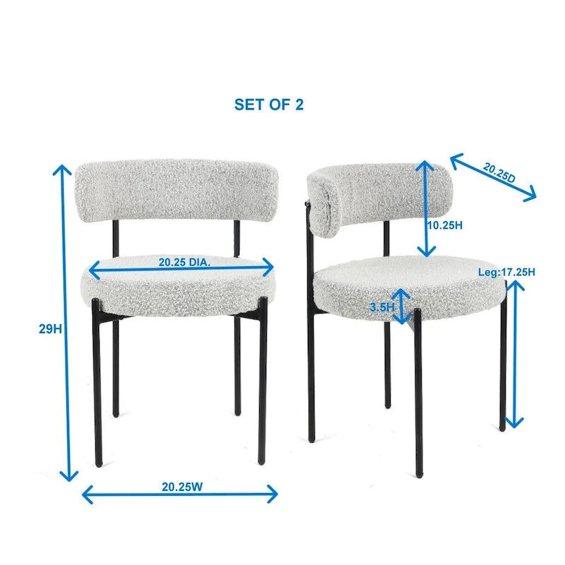 Modern Round Boucle Dining Chairs, Set of 2