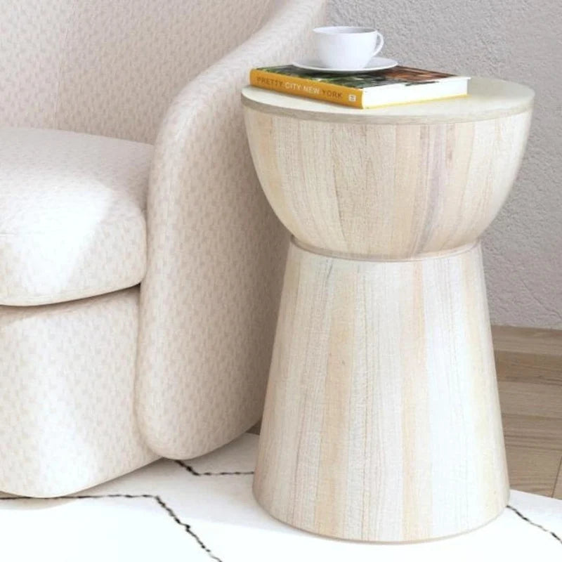 Table d'appoint sculptée en bois, forme tambour