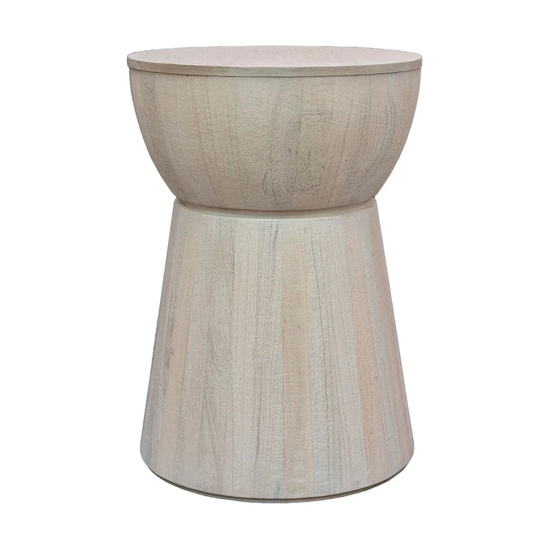 Table d'appoint sculptée en bois, forme tambour