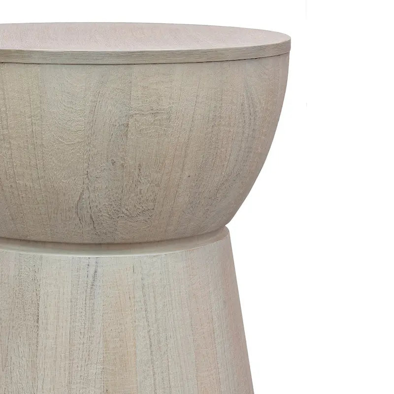 Table d'appoint sculptée en bois, forme tambour