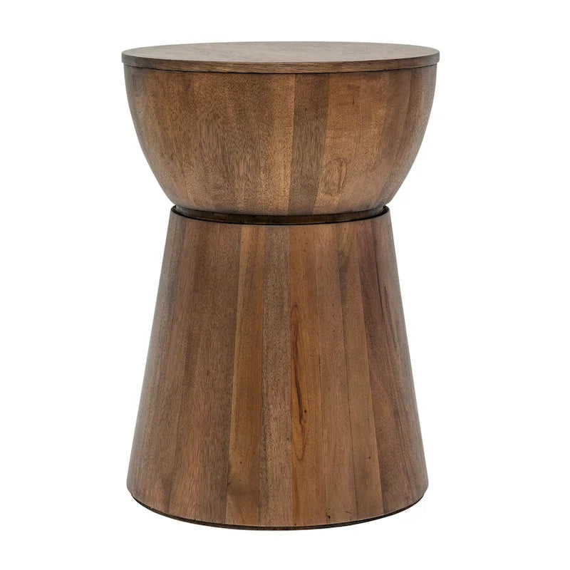Sculpted Wood Drum Accent Table