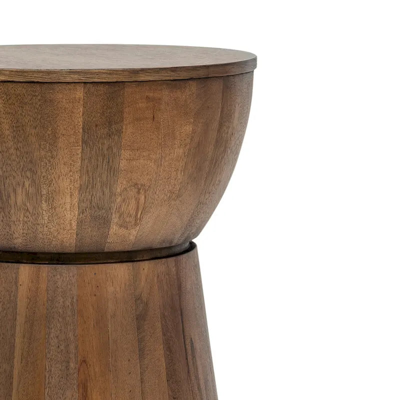 Sculpted Wood Drum Accent Table