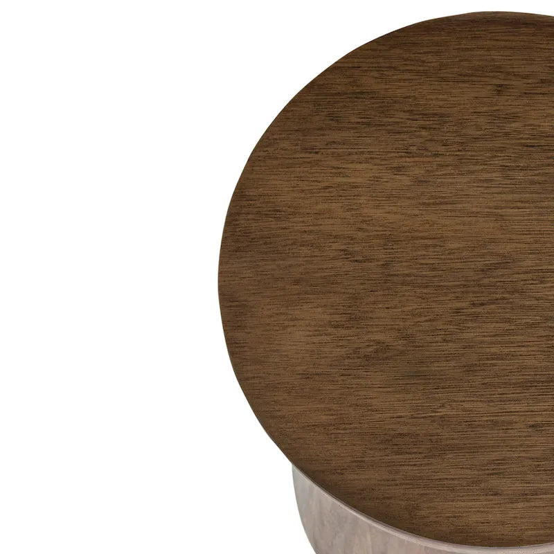 Sculpted Wood Drum Accent Table