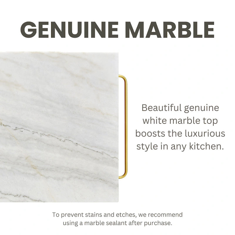 Contemporary White and Gold 58-inch Wide Marble Top Kitchen Island