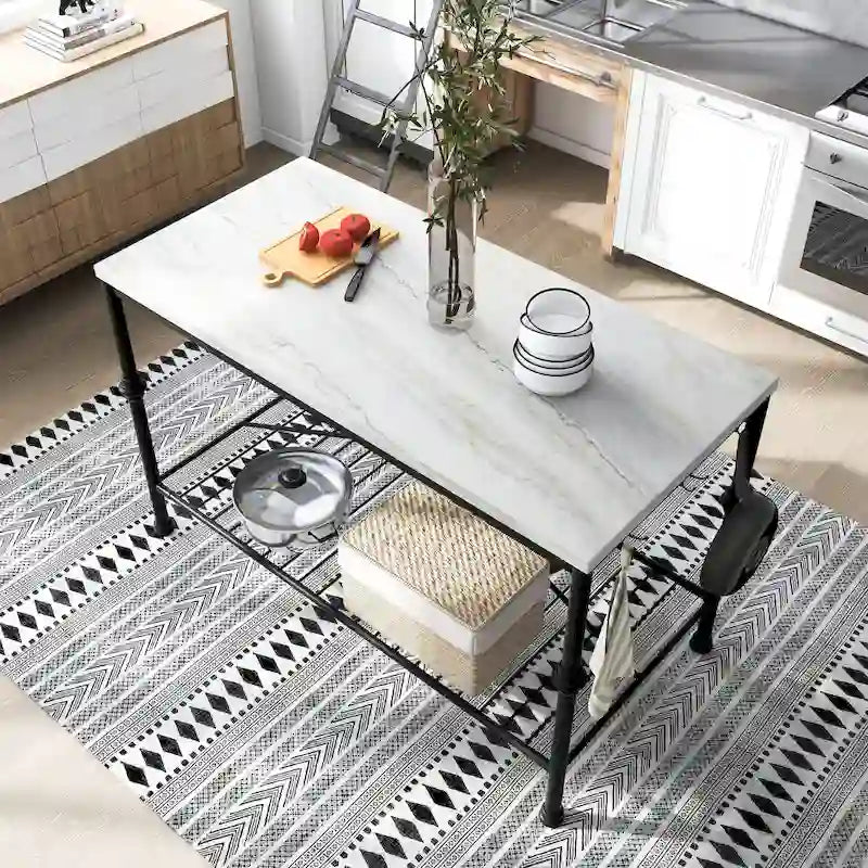 Moderne wit-gouden keukeneilandtafel van 58 inch breed met marmeren blad