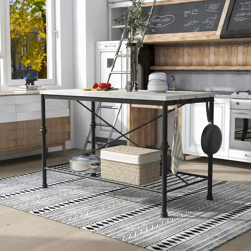 Moderne wit-gouden keukeneilandtafel van 58 inch breed met marmeren blad