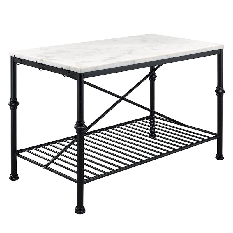 Moderne wit-gouden keukeneilandtafel van 58 inch breed met marmeren blad