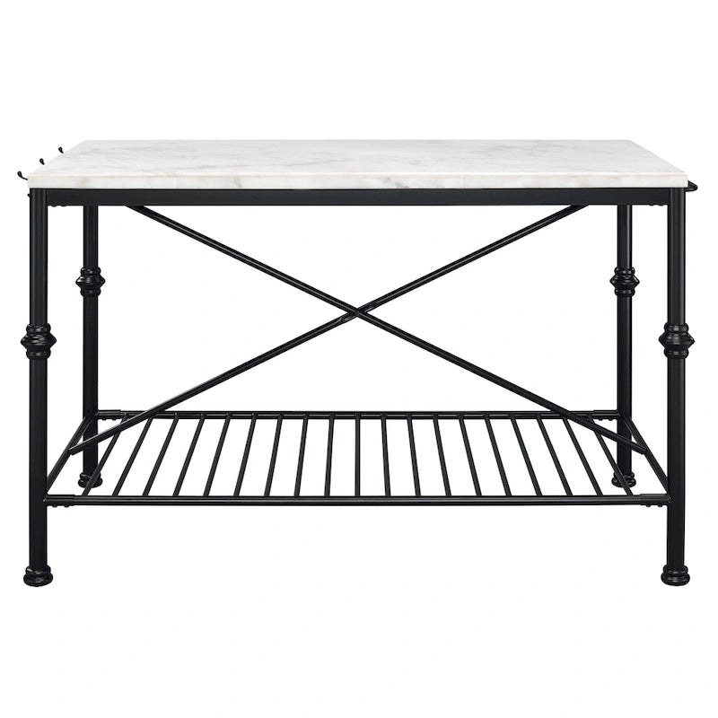 Moderne wit-gouden keukeneilandtafel van 58 inch breed met marmeren blad