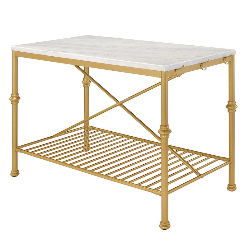 Moderne wit-gouden keukeneilandtafel van 58 inch breed met marmeren blad
