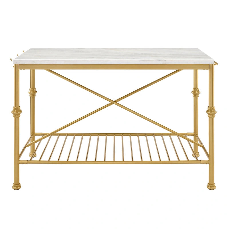 Moderne wit-gouden keukeneilandtafel van 58 inch breed met marmeren blad