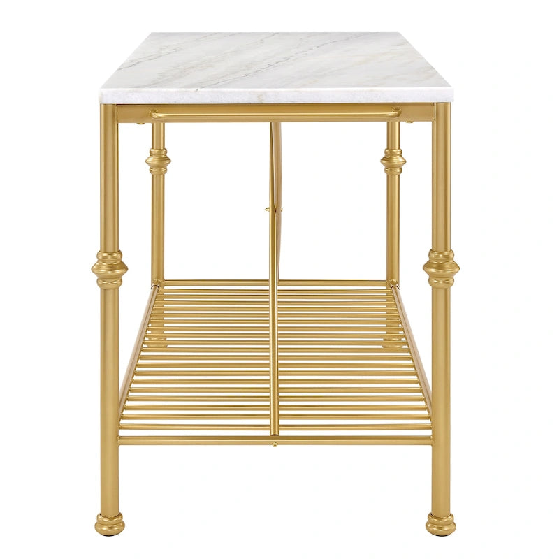 Moderne wit-gouden keukeneilandtafel van 58 inch breed met marmeren blad