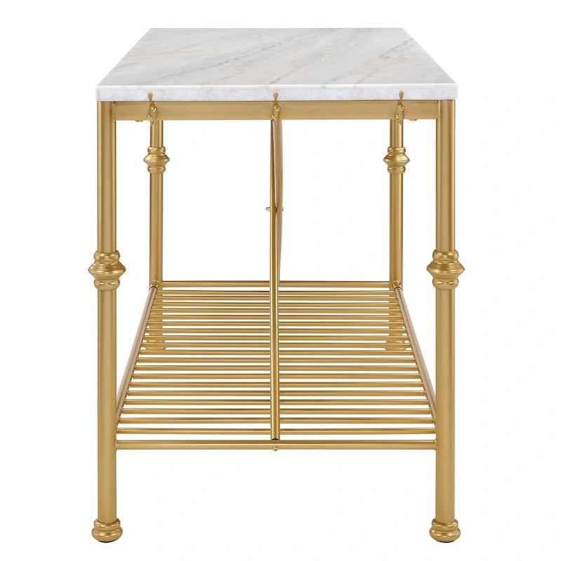 Moderne wit-gouden keukeneilandtafel van 58 inch breed met marmeren blad