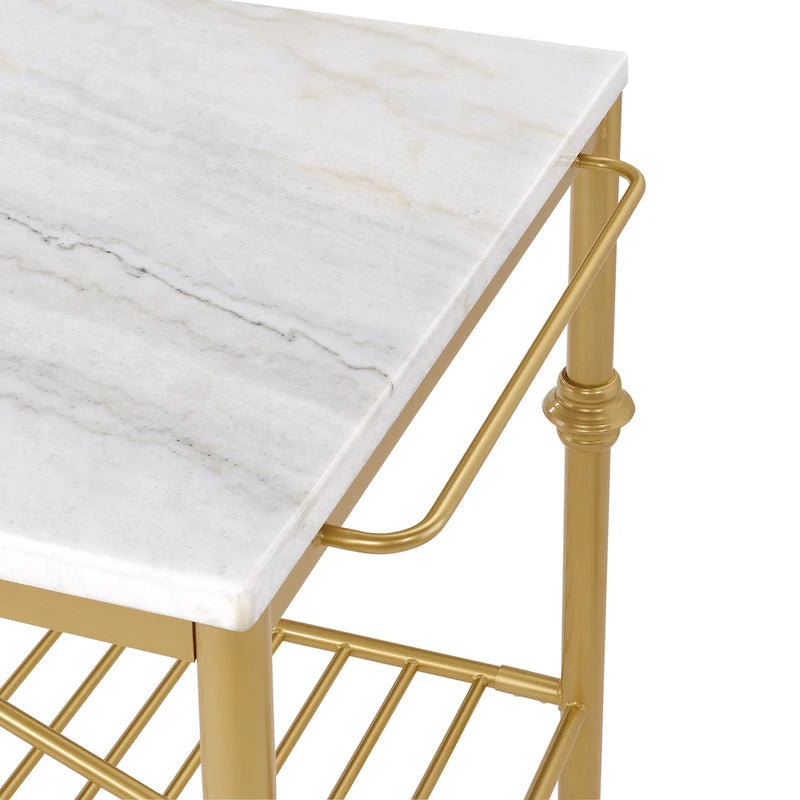 Moderne wit-gouden keukeneilandtafel van 58 inch breed met marmeren blad