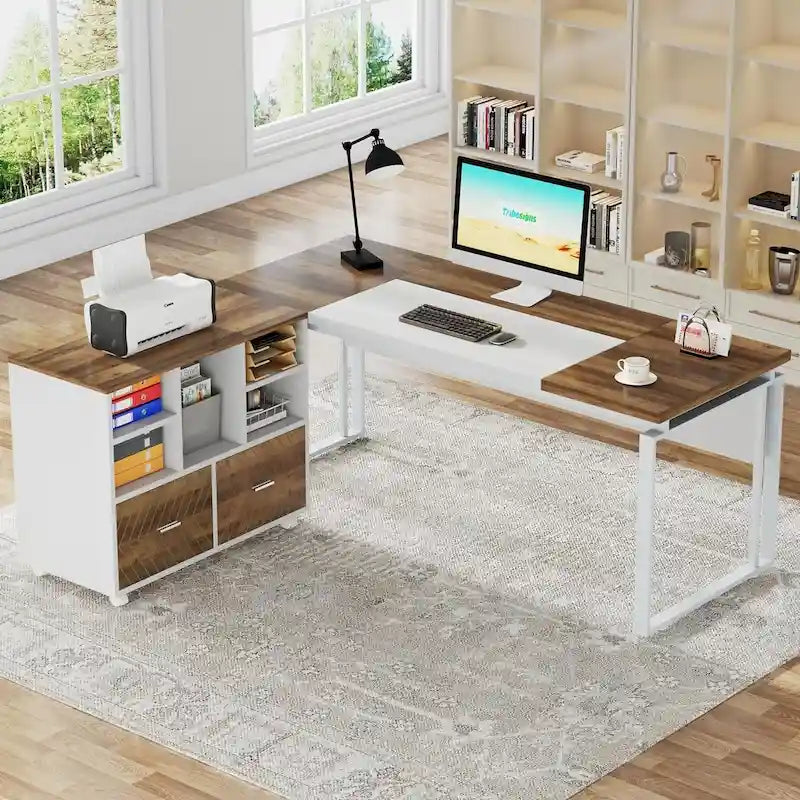 Bureau de direction en L avec caisson de classement