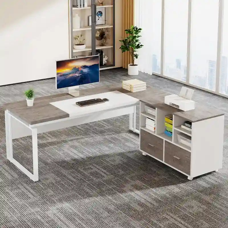 Bureau de direction en L avec caisson de classement