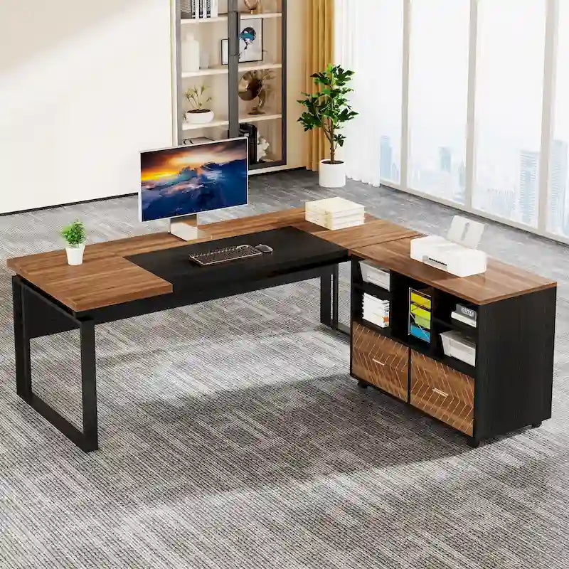 Bureau de direction en L avec caisson de classement