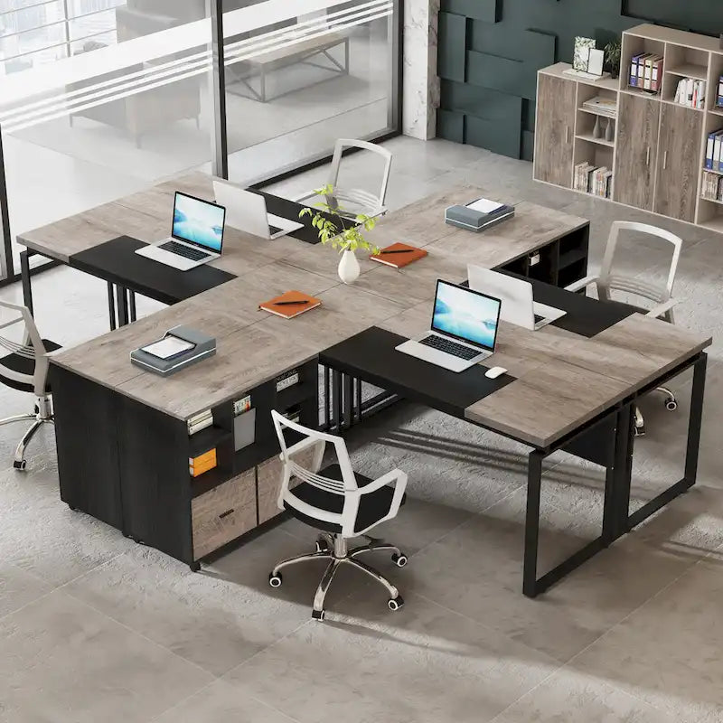 L-Shaped Executive Desk with File Cabinet