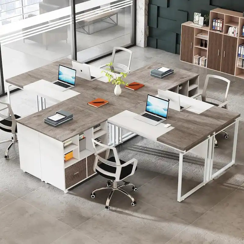 L-Shaped Executive Desk with File Cabinet