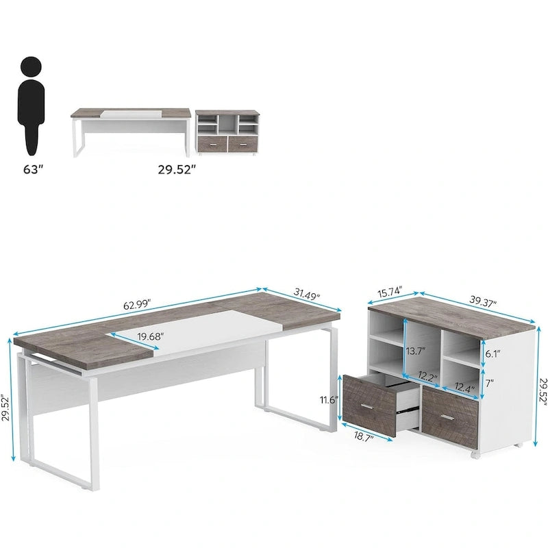 L-Shaped Executive Desk with File Cabinet
