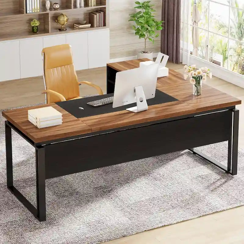 L-Shaped Executive Desk with File Cabinet