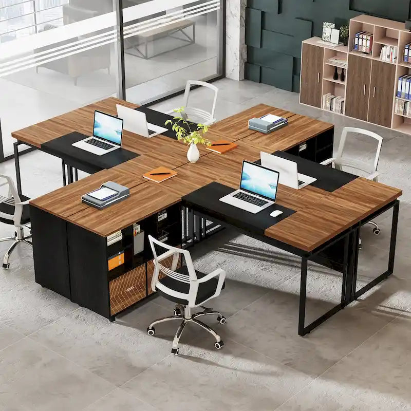 L-Shaped Executive Desk with File Cabinet