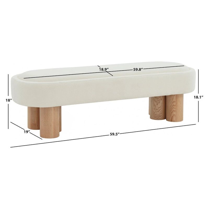 Banc en bouclé - 60 In de largeur x 19 In de profondeur x 18 In de hauteur - 60Wx19Dx18H