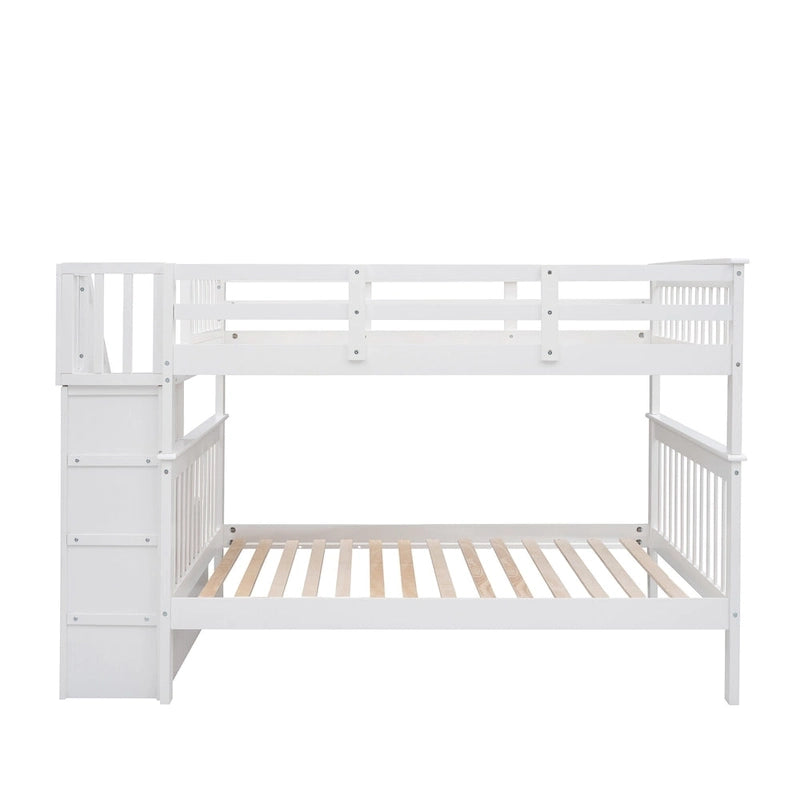 Lit superposé escalier deux places sur deux places avec tiroir, rangement et barrière de sécurité pour chambre, coloris espresso