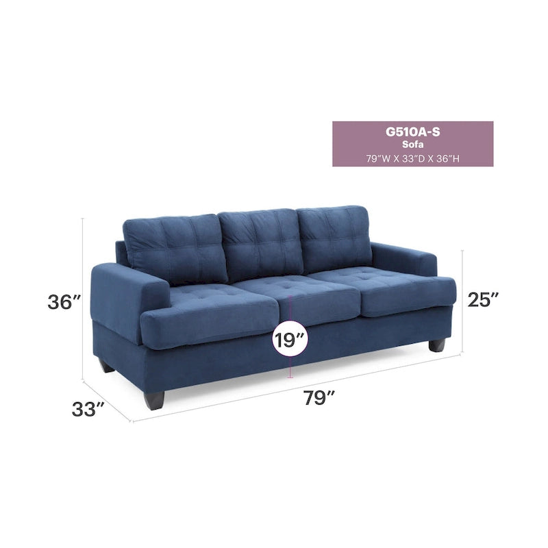 Canapé droit en microfibre à accoudoirs évasés, largeur de 79 in. - 34L x 79W x 36H