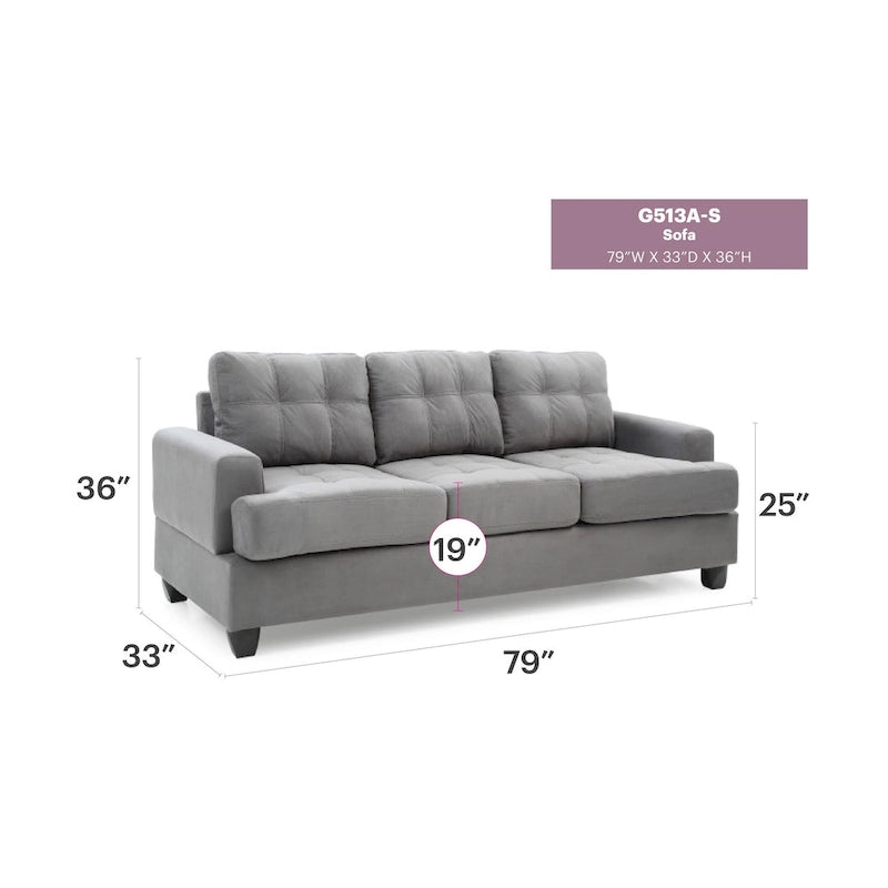 Canapé droit en microfibre à accoudoirs évasés, largeur de 79 in. - 34L x 79W x 36H