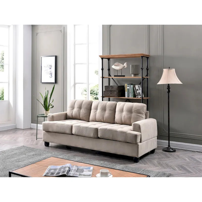 Canapé droit en microfibre à accoudoirs évasés, largeur de 79 in. - 34L x 79W x 36H