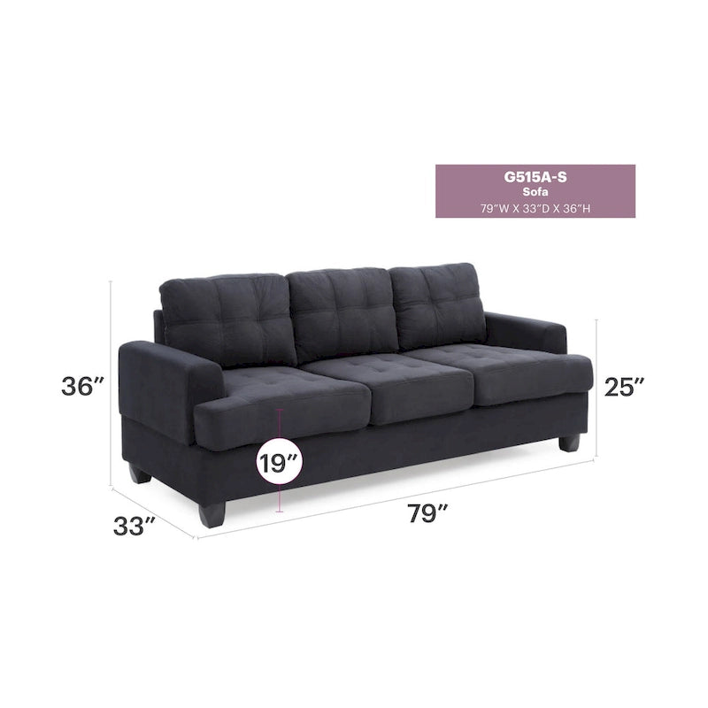 Canapé droit en microfibre à accoudoirs évasés, largeur de 79 in. - 34L x 79W x 36H