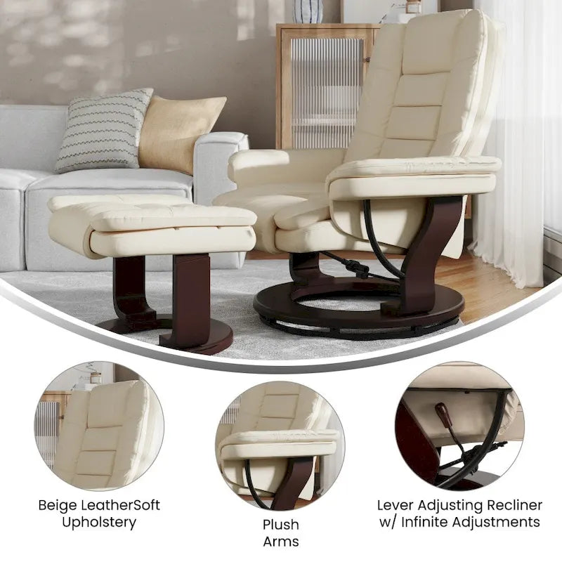 Fauteuil inclinable contemporain rembourré à positions multiples avec ottoman