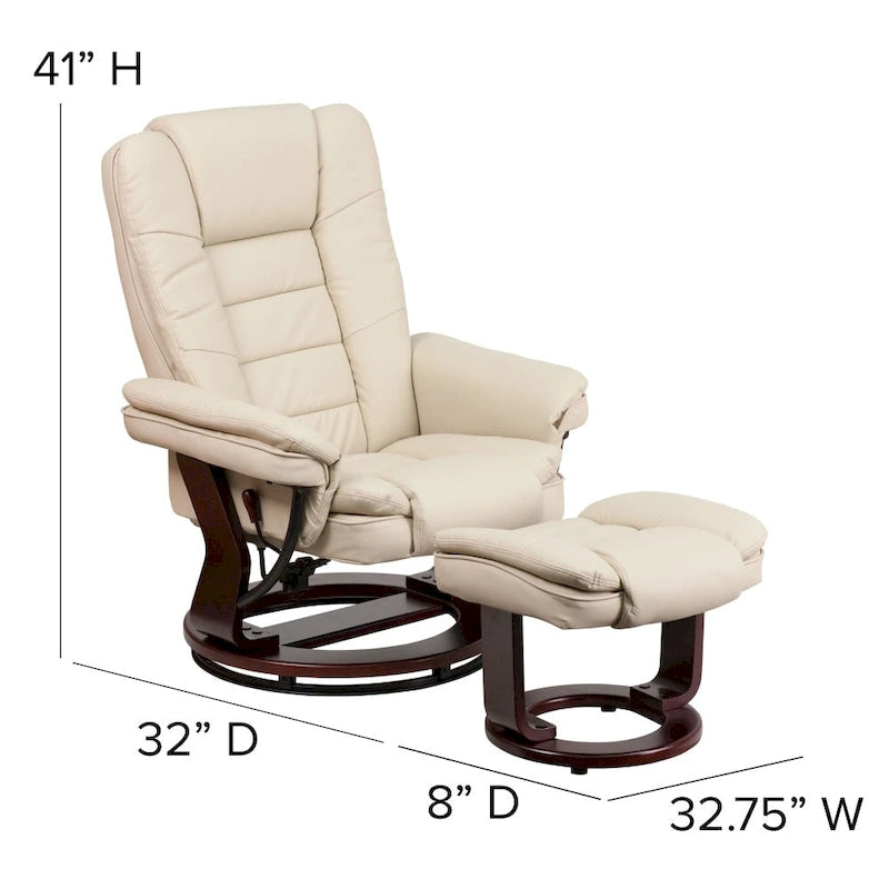 Fauteuil inclinable contemporain rembourré à positions multiples avec ottoman