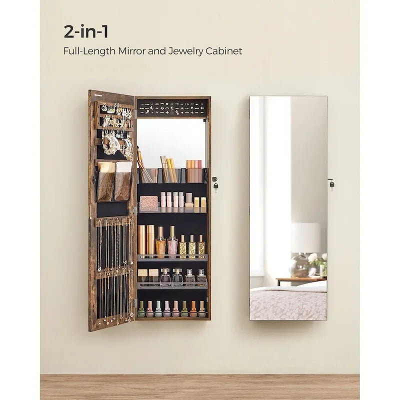 Witte houten afsluitbare sieradenkast met spiegel - 14.8 L x 3.8 B x 42.5 H