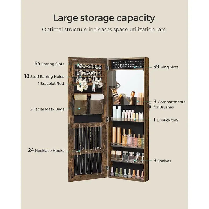 Armoire à bijoux murale blanche en bois, verrouillable, avec miroir - 14.8L x 3.8l x 42.5H