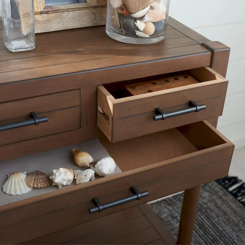Console blanche vieillie à 3 tiroirs - 23.5 L x 13 l x 29.5 H - 24Lx13Px30H