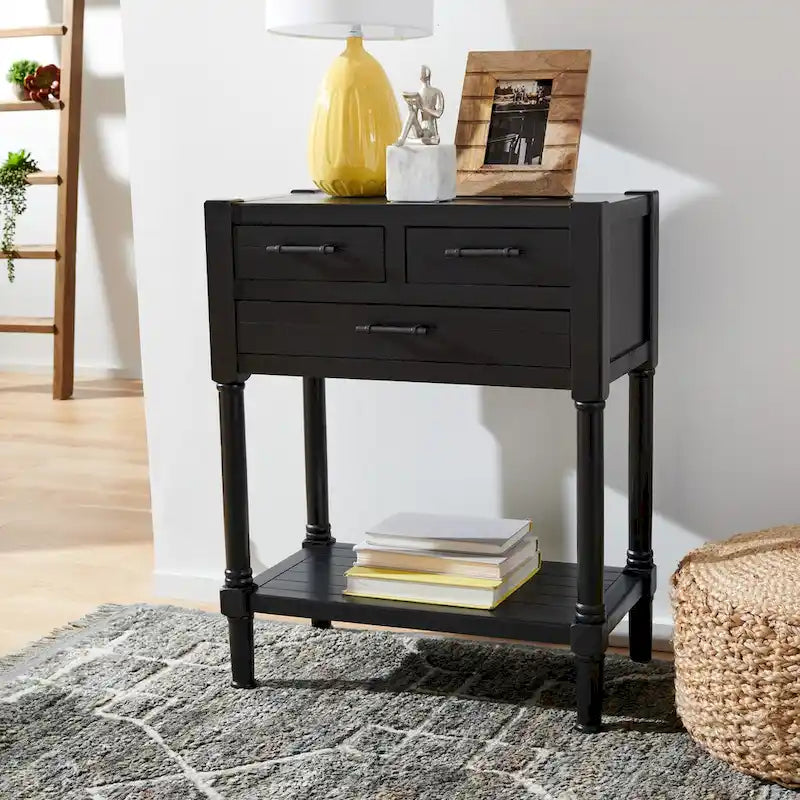 Console blanche vieillie à 3 tiroirs - 23.5 L x 13 l x 29.5 H - 24Lx13Px30H