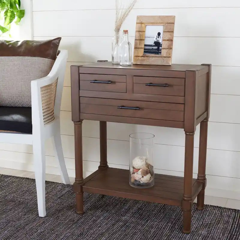 Console blanche vieillie à 3 tiroirs - 23.5 L x 13 l x 29.5 H - 24Lx13Px30H