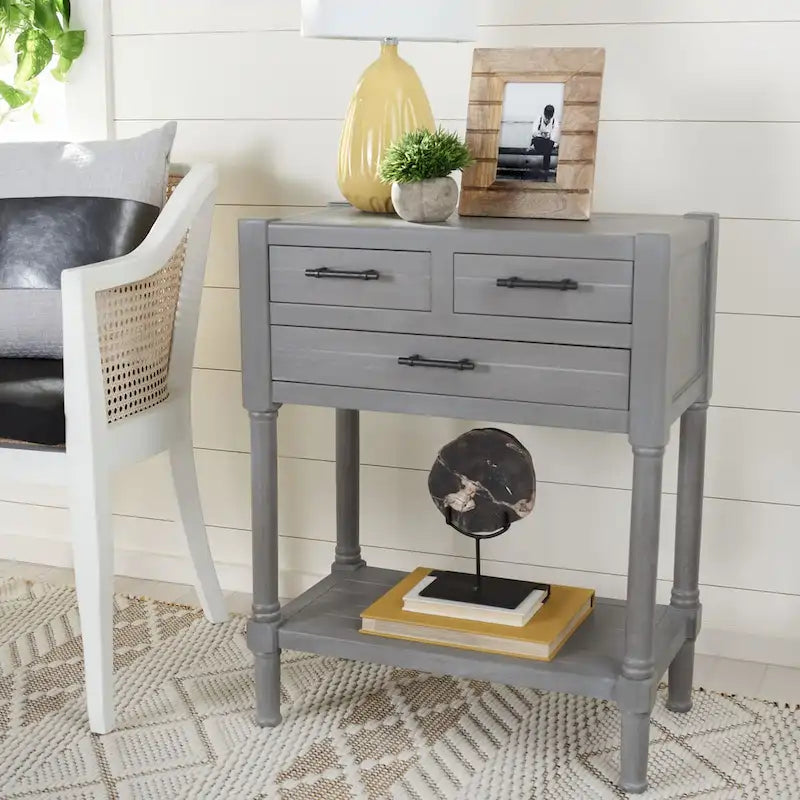 Console blanche vieillie à 3 tiroirs - 23.5 L x 13 l x 29.5 H - 24Lx13Px30H